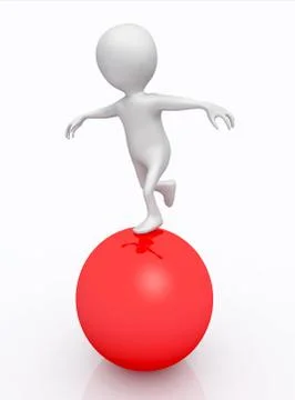 Balancing act with 3D figure on a red sphere Stock Illustration