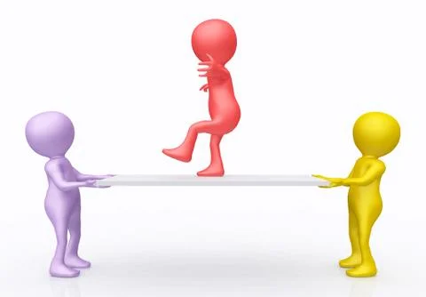 Balancing act with 3D figures Stock Illustration