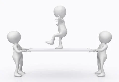 Balancing act with 3D figures Illustrazione stock