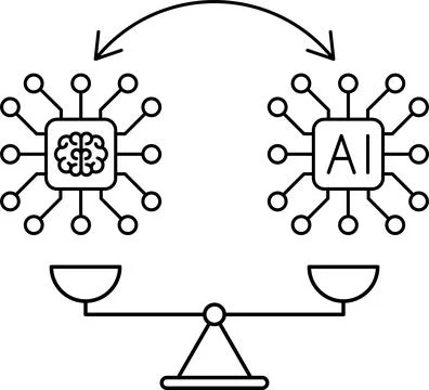 Balancing AI capabilities and ethical standards icon set. Ethics in AI Illustrazione stock