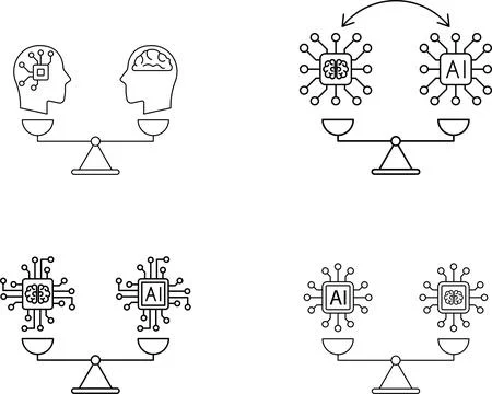 Balancing AI capabilities and ethical standards icon set. Ethics in AI 스톡 일러스트