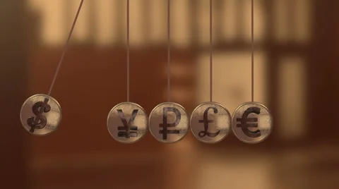 Balancing Balls, Newton's Cradle with currency sign Stock Footage 49159694