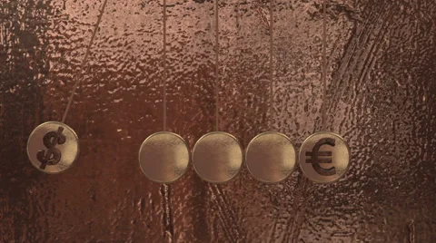 Balancing Balls, Newton's Cradle with currency sign Stock Footage 49160118