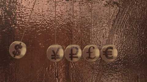 Balancing Balls, Newton's Cradle with currency sign Stock Footage 49160174