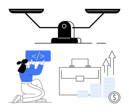 Balancing Career in Tech Female Coder, Business Growth, and Financial Stabili Illustrazione stock