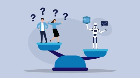 Balancing Humans and AI in the Workforce cartoon animation Stock Footage 302533358