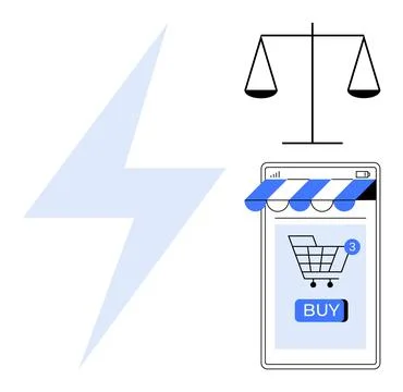 Balancing Online Shopping E-commerce and Electricity Themes Stock Illustration
