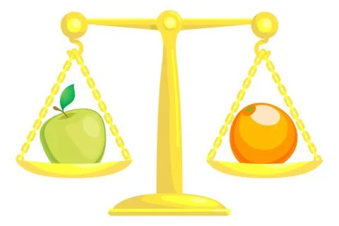 Balancing or comparing apples with oranges Stock Illustration