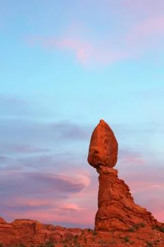 Balancing rock late sunset Stock Photos