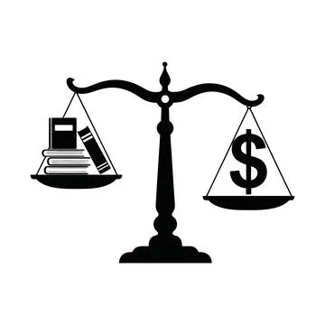 Balancing scale illustration featuring books and dollar sign symbolizing ju.. Stock Illustration