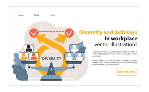 Balancing scales showcasing diverse workforce. Flat vector illustration Illustrazione stock