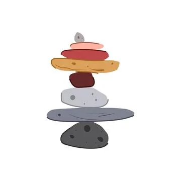 Balancing stacked river stones creating a cairn concept Stock Illustration