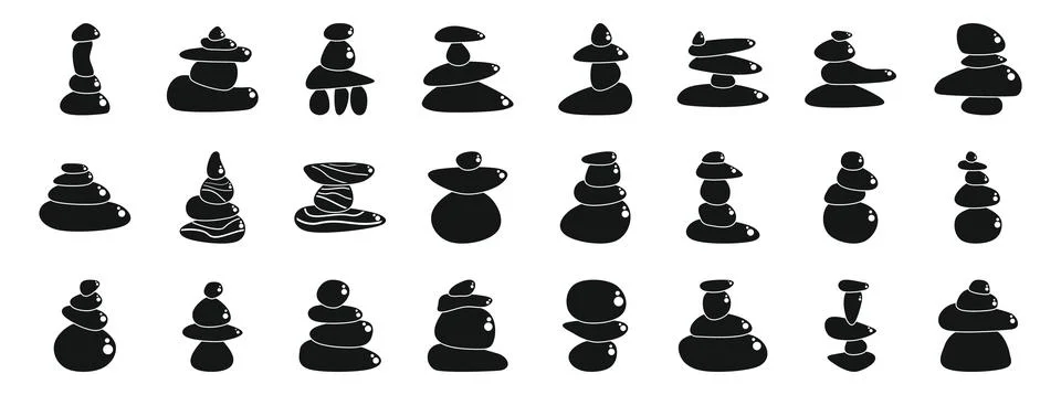 Balancing stone icons set. Balancing stones icons representing harmony and .. Stock Illustration