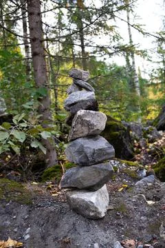 Balancing stones in equilibrium in the forest Stock Photos