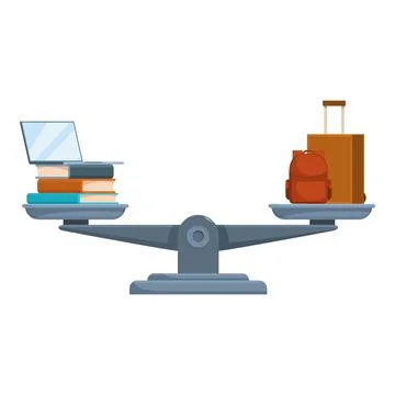 Balancing study and travel, choosing between education and adventure on scale Stock Illustration