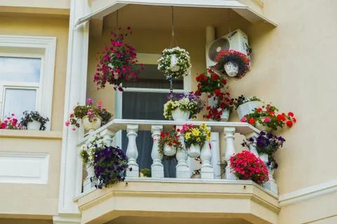 Balcon with flowers Stock Photos