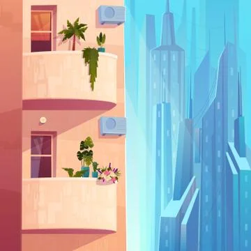 Balconies in modern skyscraper building vector イラスト素材