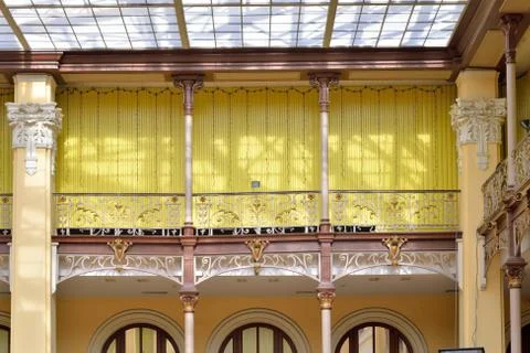 The balcony and railings interior post office in Petersburg on a Sunny day Stock Photos