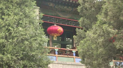 Balcony and Red Chinese Lantern Stock Footage