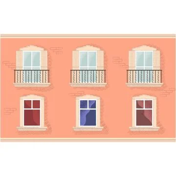 Balcony and window vector house wall facade 库存插图