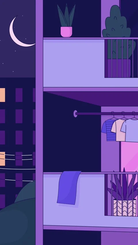 Balcony breeze at lofi night vertical animation background Stock Footage 312668990