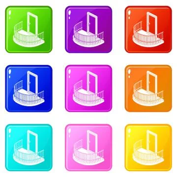 Balcony door icons set 9 color collection Illustration