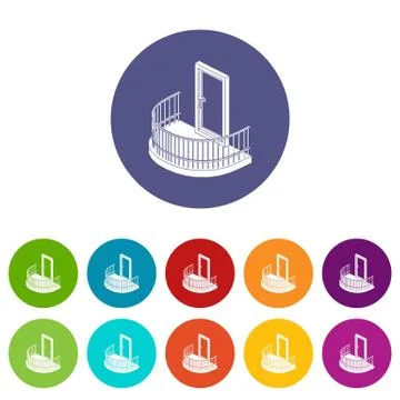 Balcony door icons set vector color Illustration