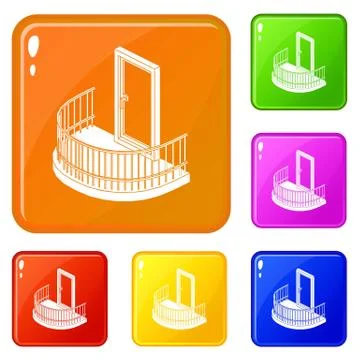 Balcony door icons set vector color Illustration
