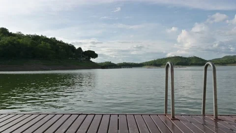 Balcony edge with handle floating on lake in national park Vidéo 169578770
