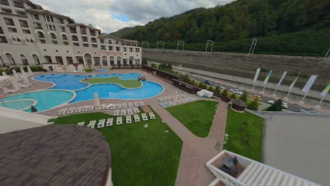 Balcony fly-through to forested mountain view Stock Footage 311078191