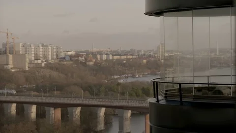 Balcony in front of a train on a bridge Stock Footage 71124049