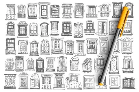 Balcony hand drawn doodle set 스톡 일러스트