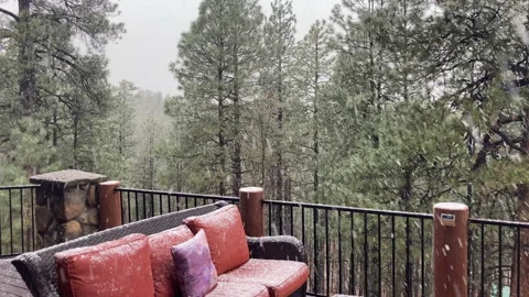 Balcony with Heavy Snowfall Stock Footage 144834990