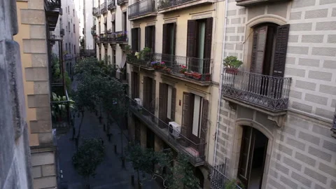 Balcony of a historic building in gothic quarter Barcelona Stock Footage