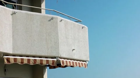 Balcony holiday apartment moving blind deep blue sky Stock Footage 48465862