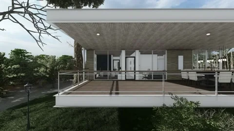 Balcony house with dinning set architectural 3d illustration Stock Footage 185050341