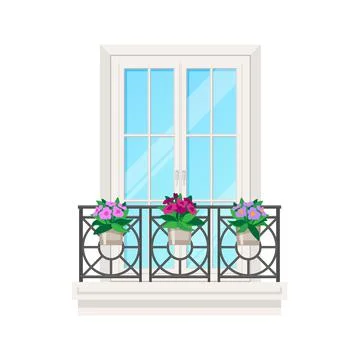 Balcony, house window facade, building apartment Stock Illustration