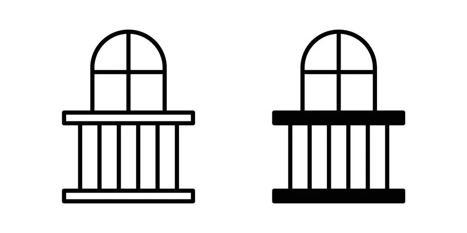 Balcony icon linear versions pack on white background Stock Illustration