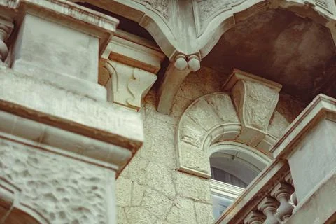The balcony of the medieval palace. patterned railing Stock Photos