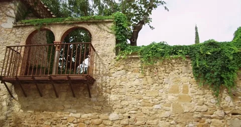 Balcony in a medieval stone wall. Stock Footage 104436071