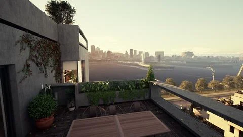 Balcony Overlooking Cityscape 스톡 일러스트