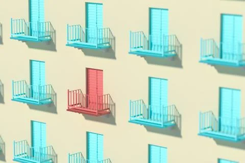 Balcony structure outside the building, 3d rendering. Stock Illustration
