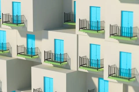 Balcony structure outside the building, 3d rendering. Ilustración de archivo