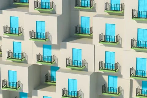 Balcony structure outside the building, 3d rendering. Stock Illustration