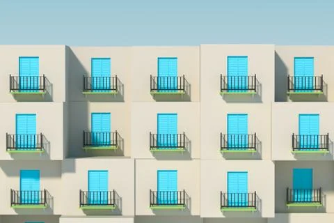 Balcony structure outside the building, 3d rendering. Ilustración de archivo