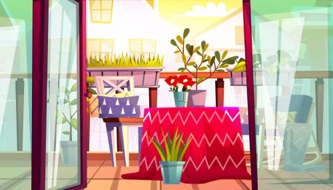 Balcony terrace comfortable vector table and chair Stock Illustration