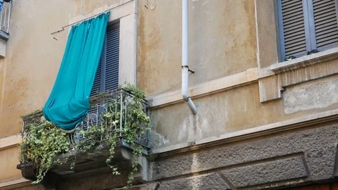 Balcony on a typical building in the Navigli district in Milan Stock Footage 74165052