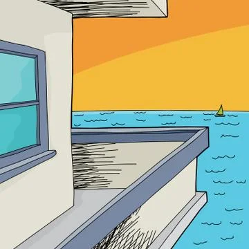 Balcony view of ocean Stock Illustration