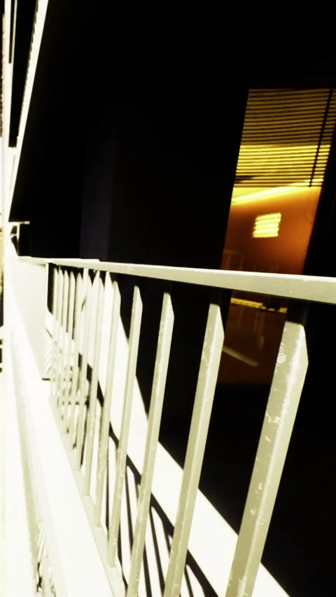 Balcony view with shadows and light from nearby building at daytime Stock Footage 334173278
