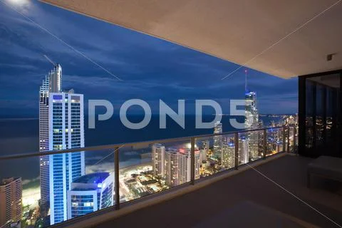 Balcony view of surfers paradise at night Stock Photos